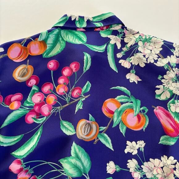 Vintage Asayo Short Sleeve Half Button Up Fruit Print Blouse Size Small - Picture 7 of 9